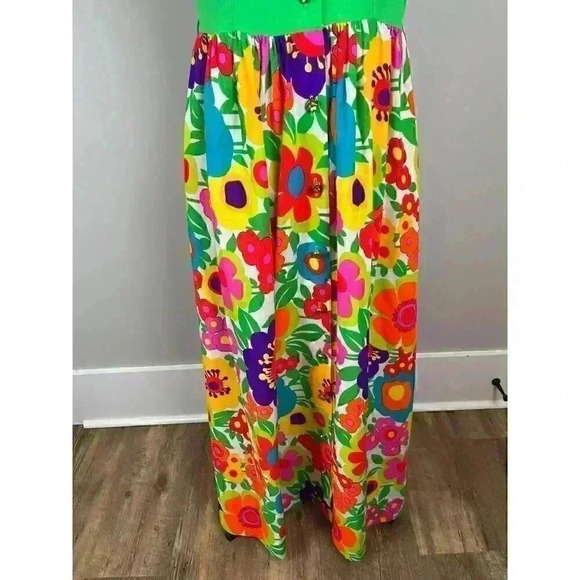 Vtg 70's Georgie Keyloun Maxi Dress Floral Bright Button Front Hippie Women's M - Picture 6 of 15